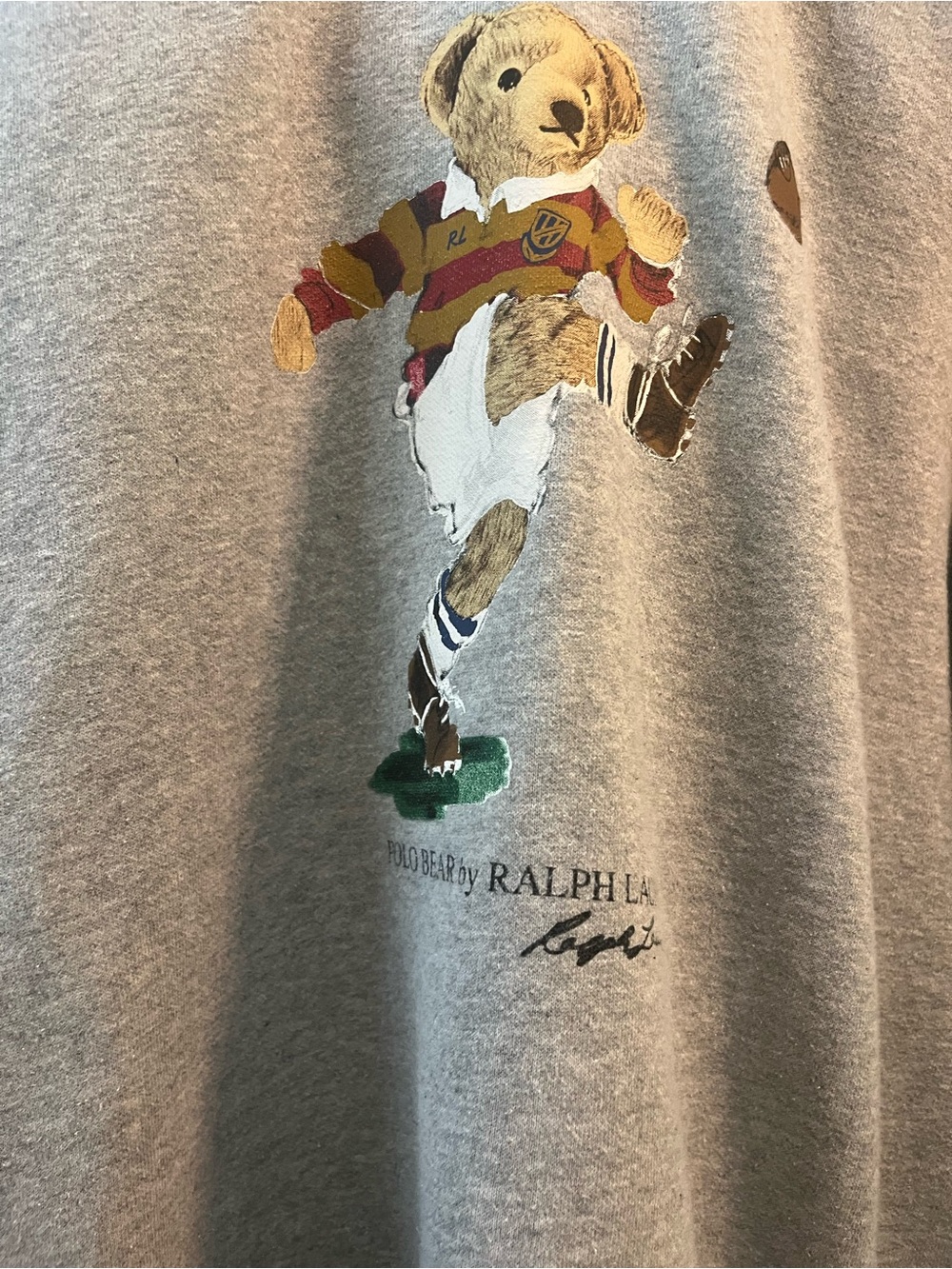 Ralph Lauren Gray Polo Bear Crewneck Sweater with Rugby Bear - Picture 2 of 4